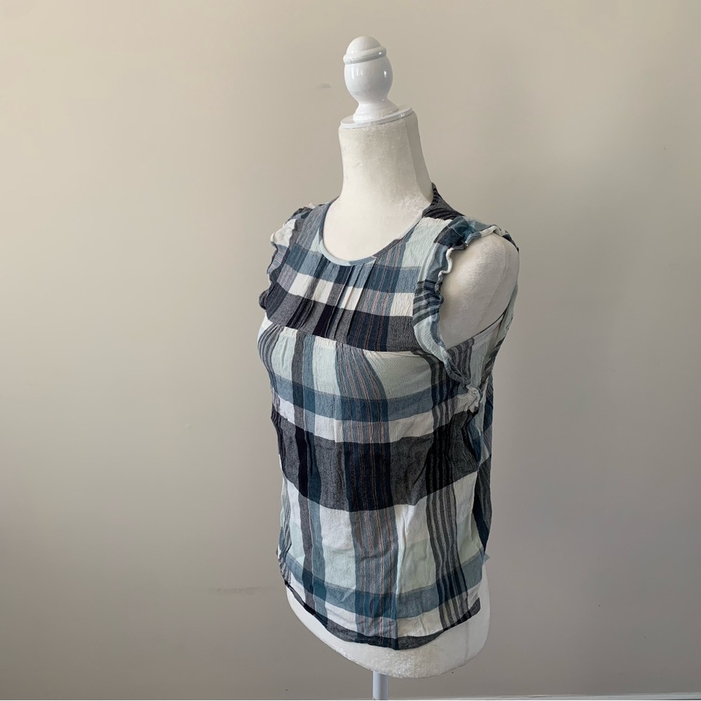 NWOT - LOFT Sleeveless Plaid Blouse in Blue and White - Petite XXS